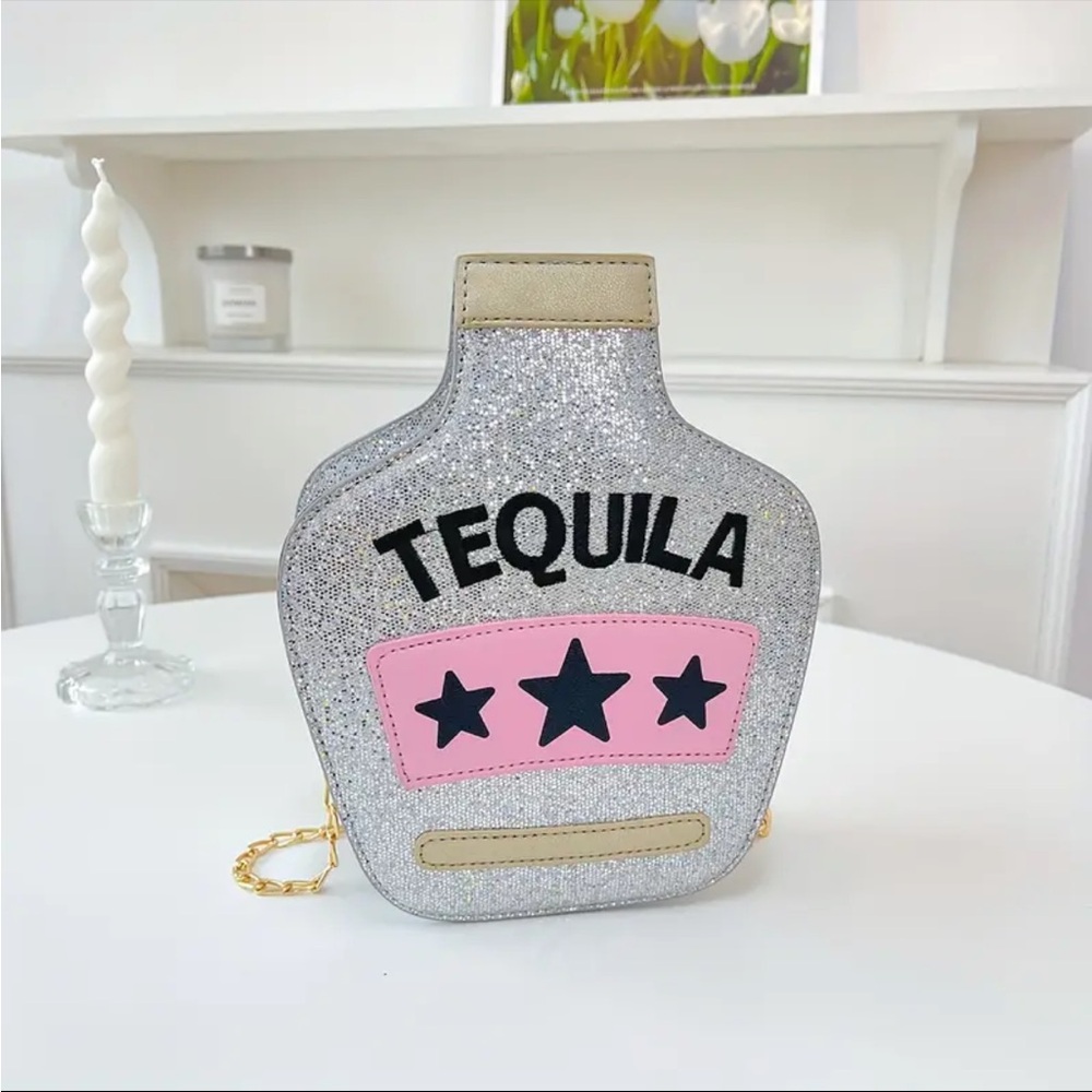Silver Glitter Tequila Fashion Crossbody Bag